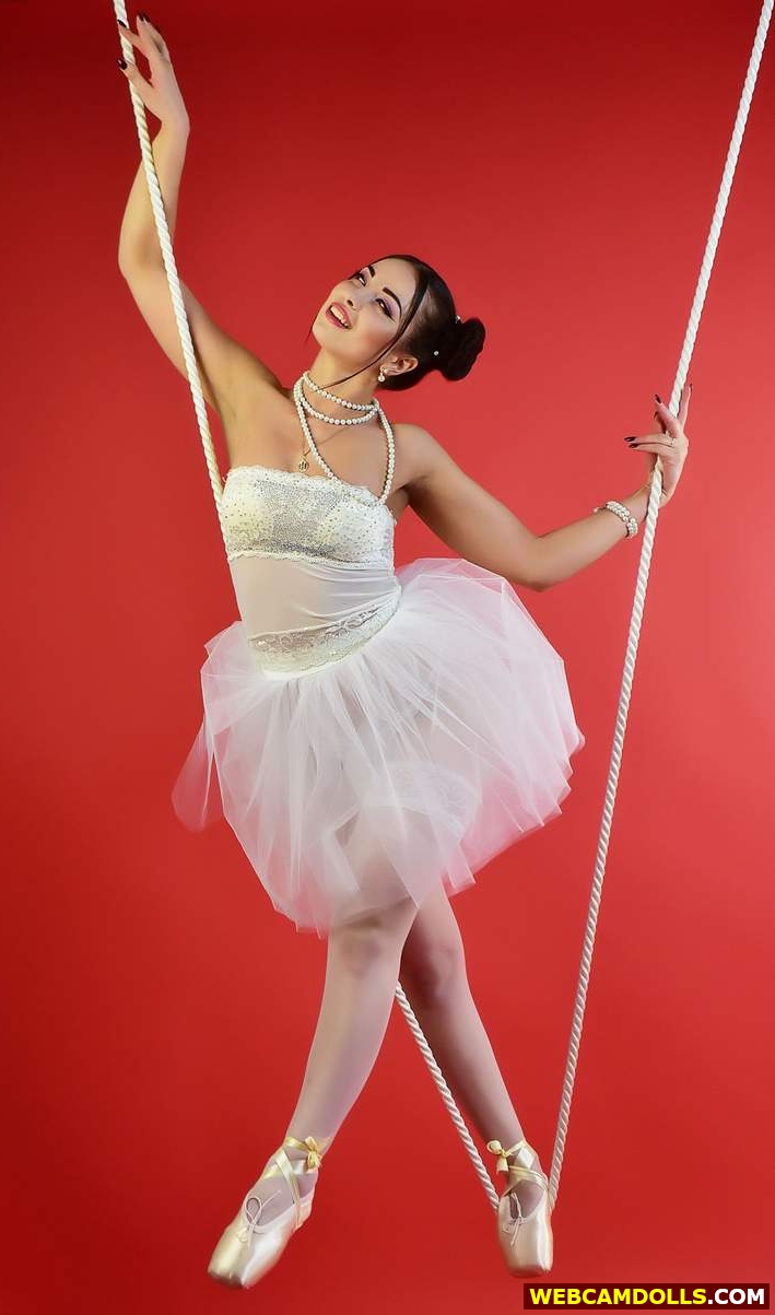 Black Haired Ballerina in White Sheer Stockings and Tulle Tutu on Webcamdolls